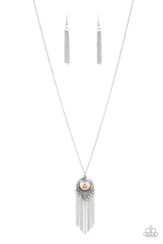 Western Weather - Orange Stone Bead Paparazzi Pendant Necklace & matching earrings