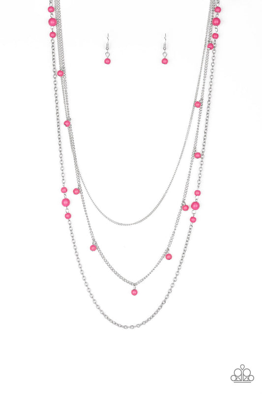 Laying The Groundwork - Pink Stone Beaded Paparazzi Necklace & matching earrings
