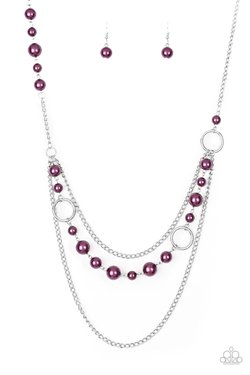 Party Dress Princess - Purple Pearls/Shimmery Silver Hoops Layered Paparazzi Necklace & matching earrings