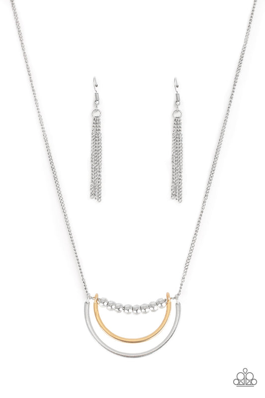 Artificial Arches - Silver Beads/Silver & Gold Bowed Frame Pendant Paparazzi Necklace & matching earrings