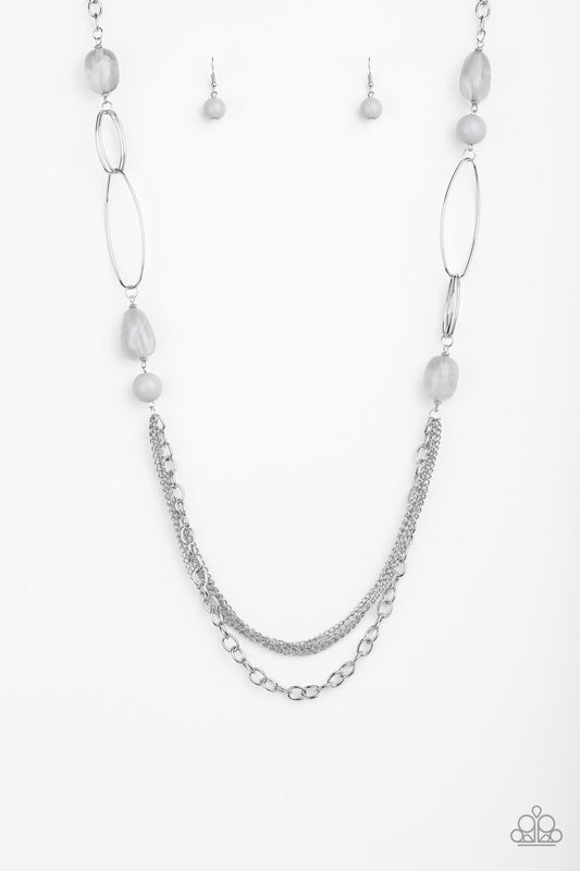 Pleasant Promenade - Silver/Gray Faux Rock Beads/Bold Silver Hoops Necklace & matching earrings