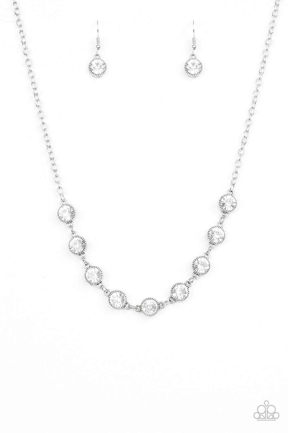 Starlit Socials - White Rhinestone Paparazzi Necklace & matching earrings