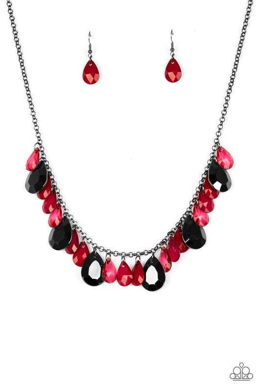 Hurricane Season - Red Wine Glassy & Polished Beads/Gunmetal Chain Necklace & matching earrings