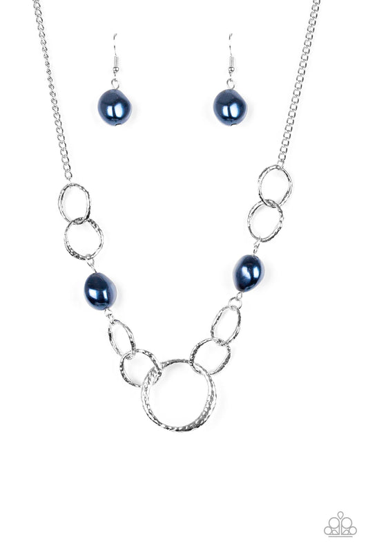 Lead Role - Blue Pearly Pebbles/Hammered Silver Link Necklace & matching earrings