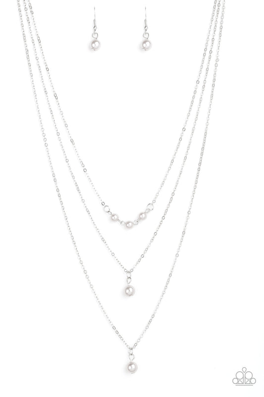 High Heels and Hustle - Silver Pearls Pendant Triple Layer Paparazzi Necklace & matching earrings