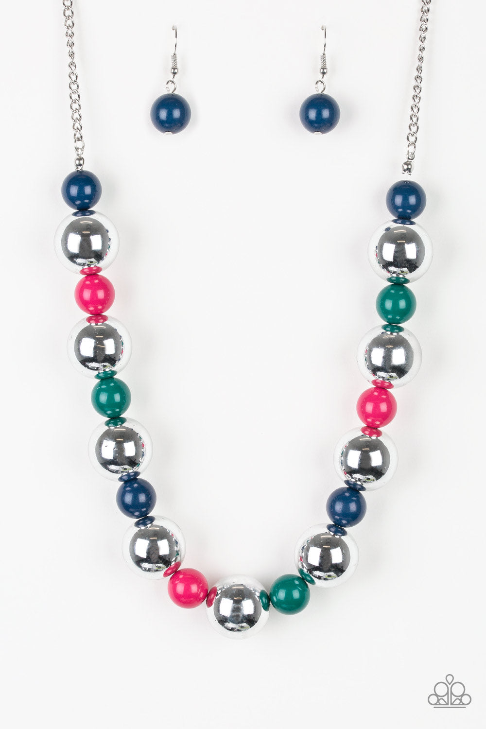 Top Pop - Multi & Silver Beaded Paparazzi Necklace & matching earrings