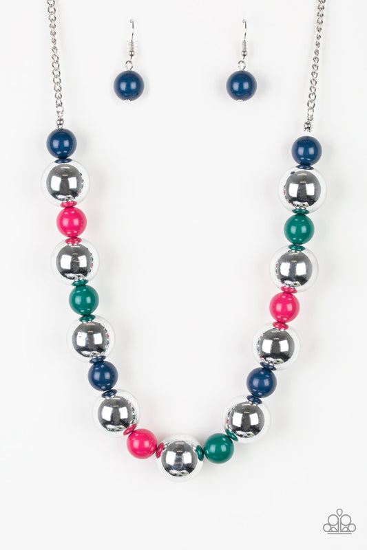 Top Pop - Multi & Silver Beaded Paparazzi Necklace & matching earrings