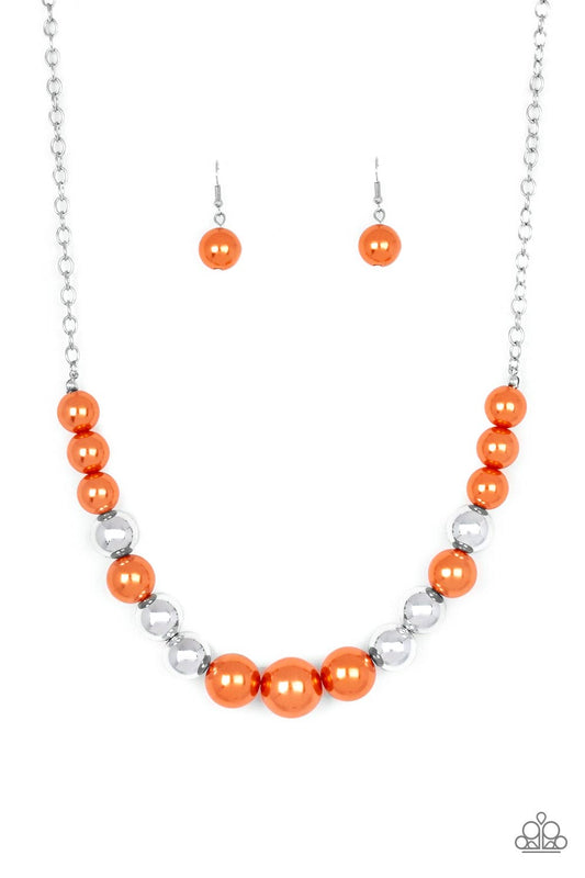 Take Note - Orange & Silver Oversized Beaded Paparazzi Necklace & matching earrings