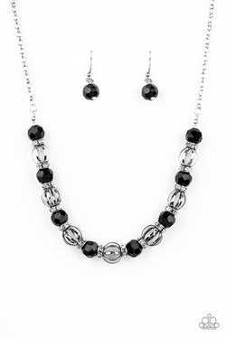 Metro Majestic - Black Rhinestone & Silver Beaded Paparazzi Necklace & matching earrings