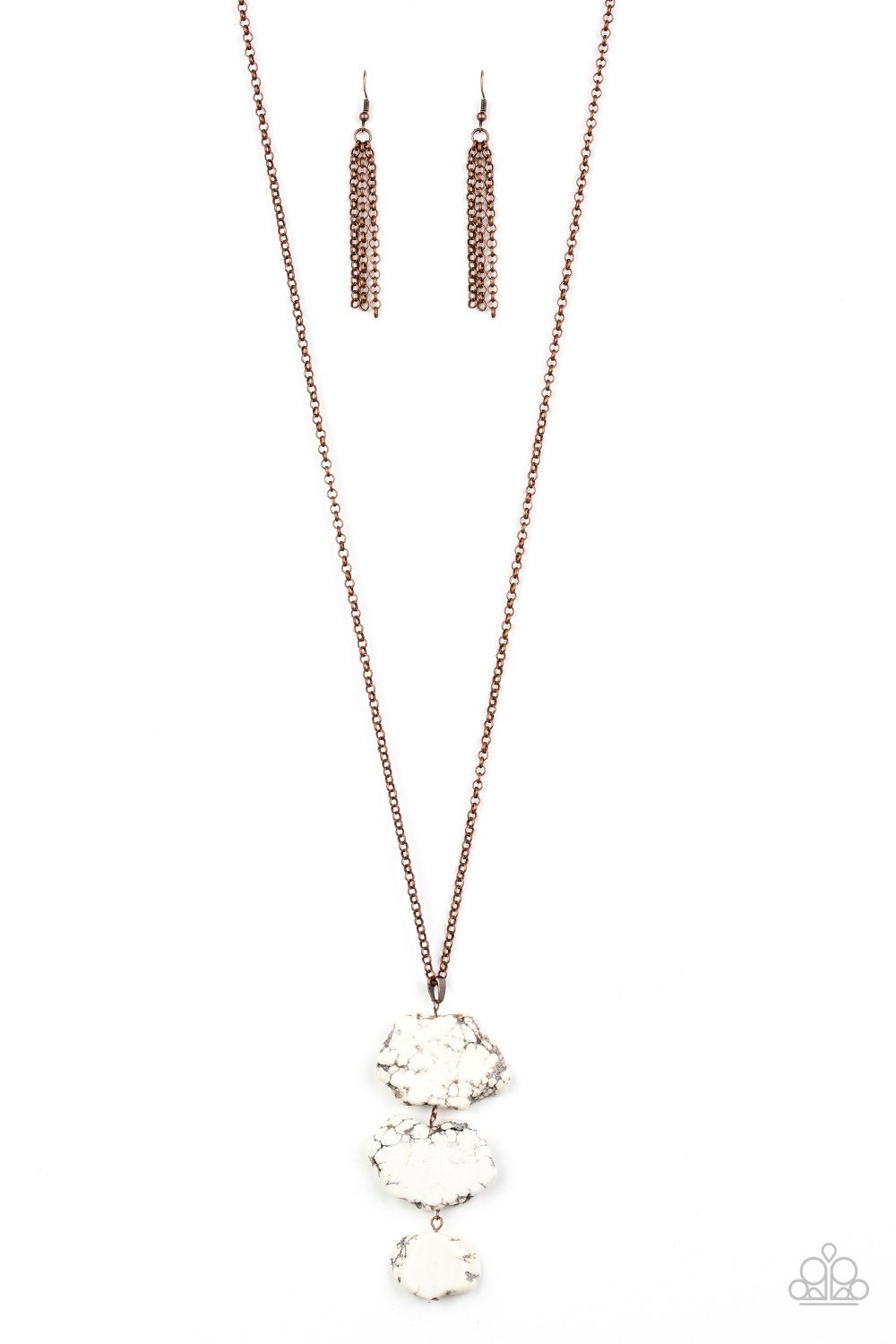 On The ROAM Again - Copper Chain/White Stone Pendant Paparazzi Necklace & matching earrings