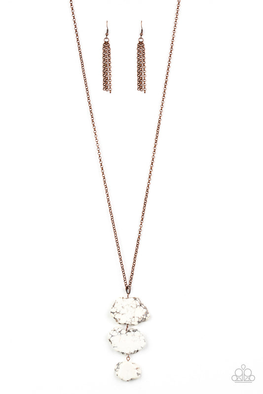 On The ROAM Again - Copper Chain/White Stone Pendant Paparazzi Necklace & matching earrings