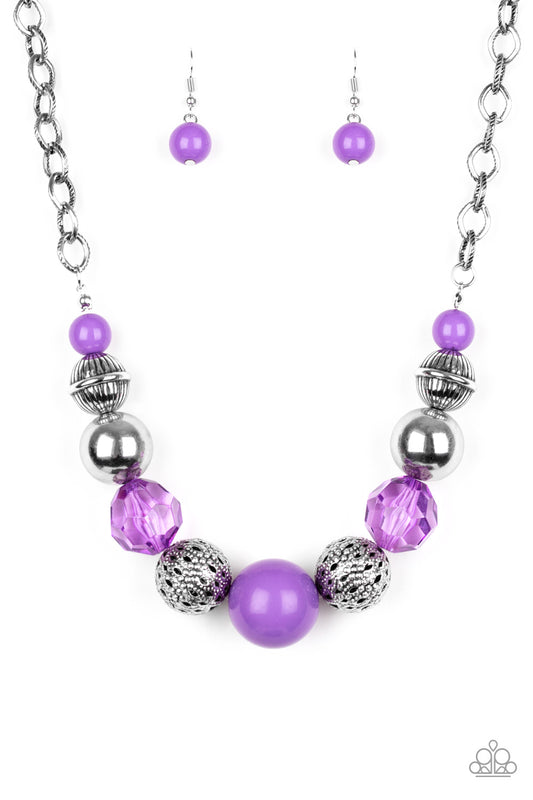 Sugar Sugar - Purple Crystal-Like & Oversized Beaded Paparazzi Necklace & matching earrings