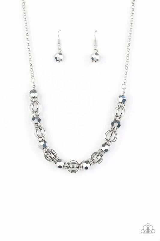 Metro Majestic - Silver Beads/Hematite Rhinestones/White Rhinestone Encrusted Ring Necklace & matching earrings
