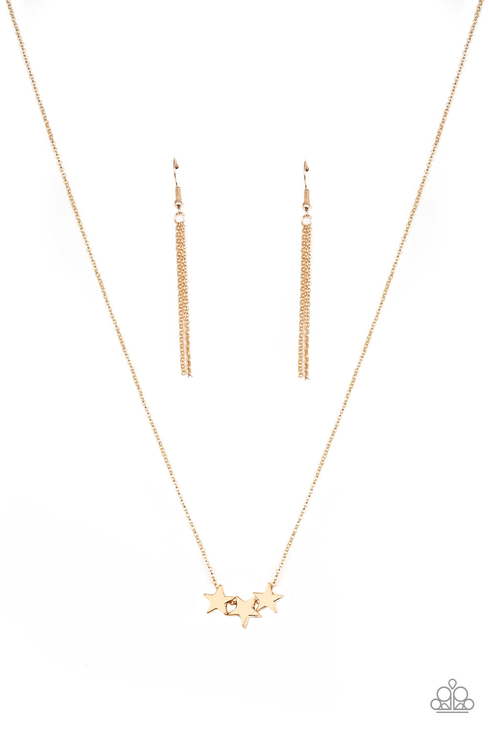 Shoot For The Stars - Gold Sliding Stars Paparazzi Necklace & matching earrings