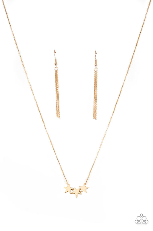 Shoot For The Stars - Gold Sliding Stars Paparazzi Necklace & matching earrings