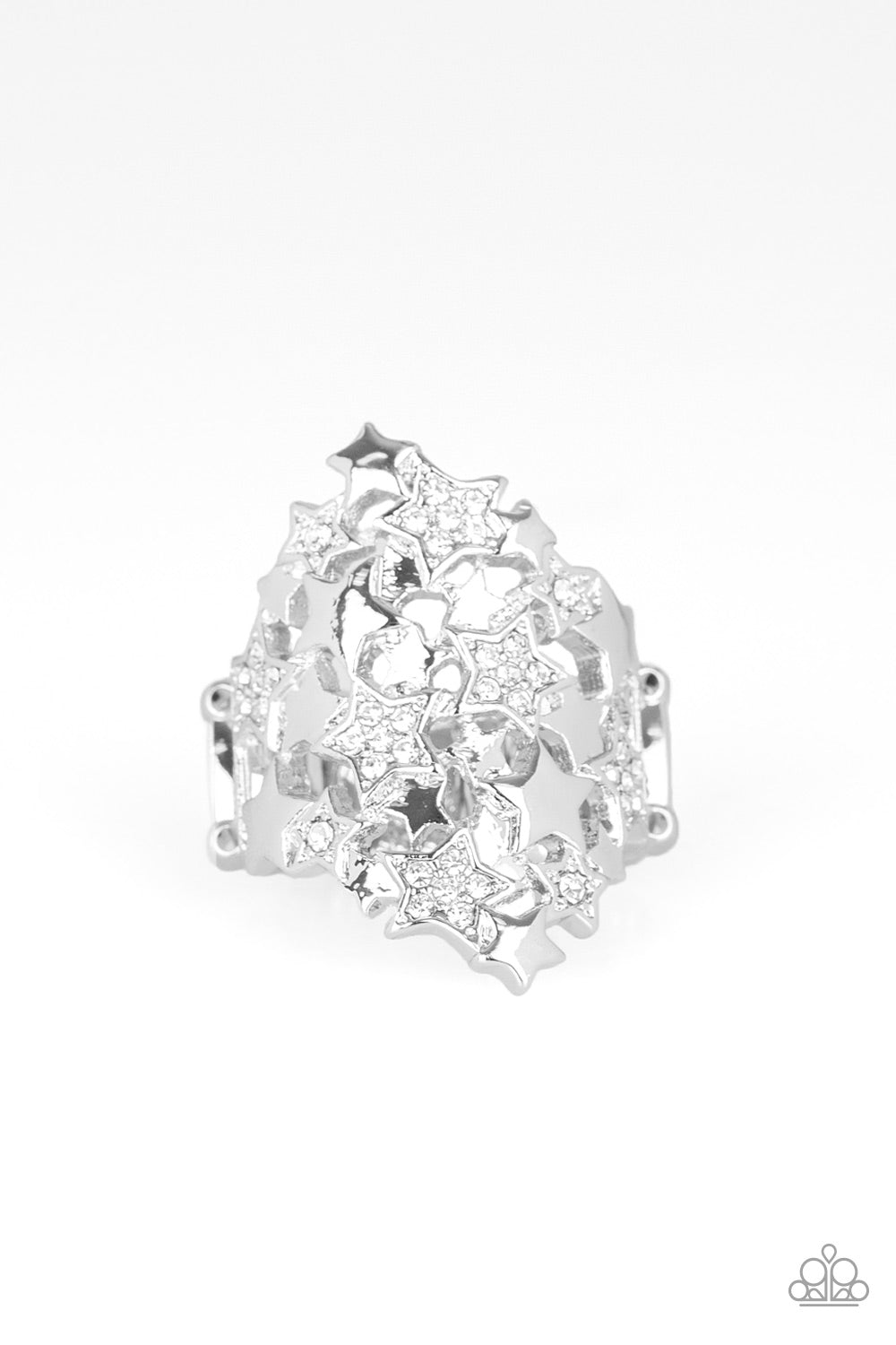 Star-tacular, Star-tacular - White Rhinestone & Silver Star Paparazzi Ring