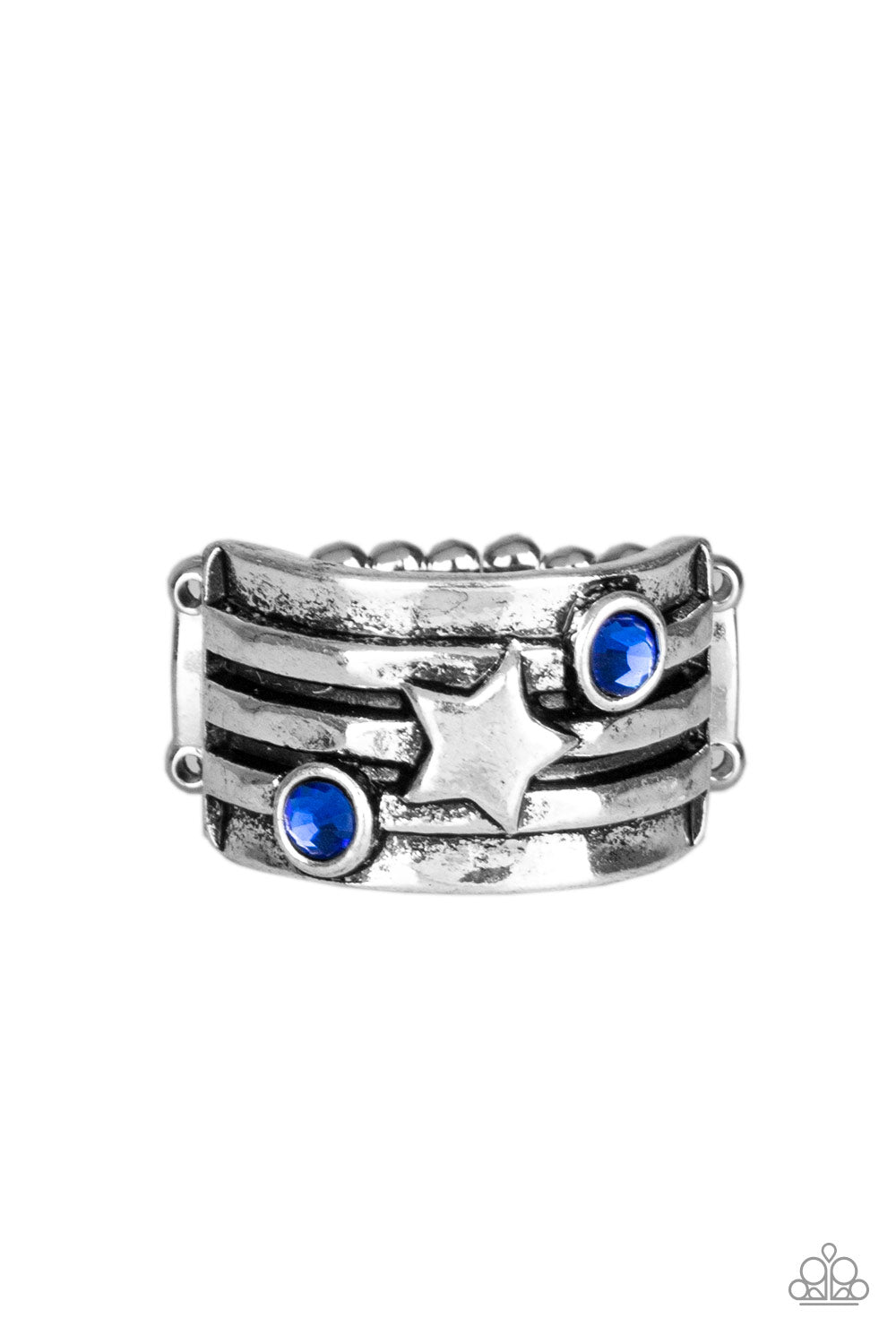 Stars and Stripes - Blue Rhinestone & Silver Star Paparazzi Ring