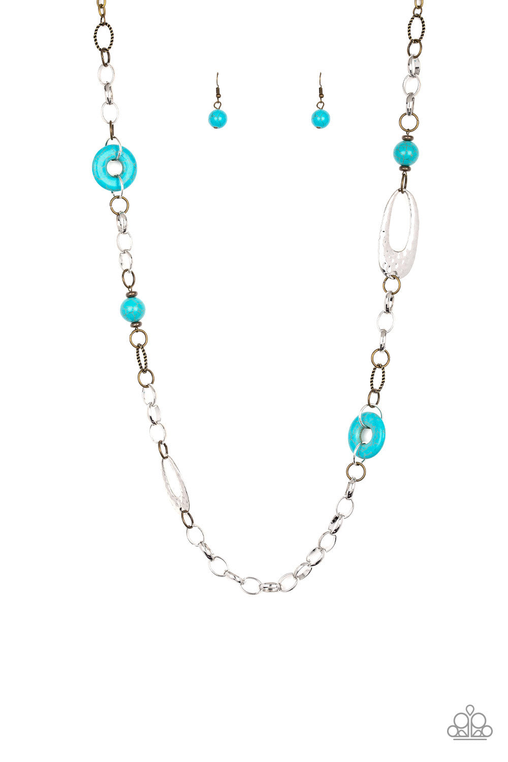 Artisan Artifact - Multi Metal/Turquoise Stone Beaded Paparazzi Necklace and matching earrings
