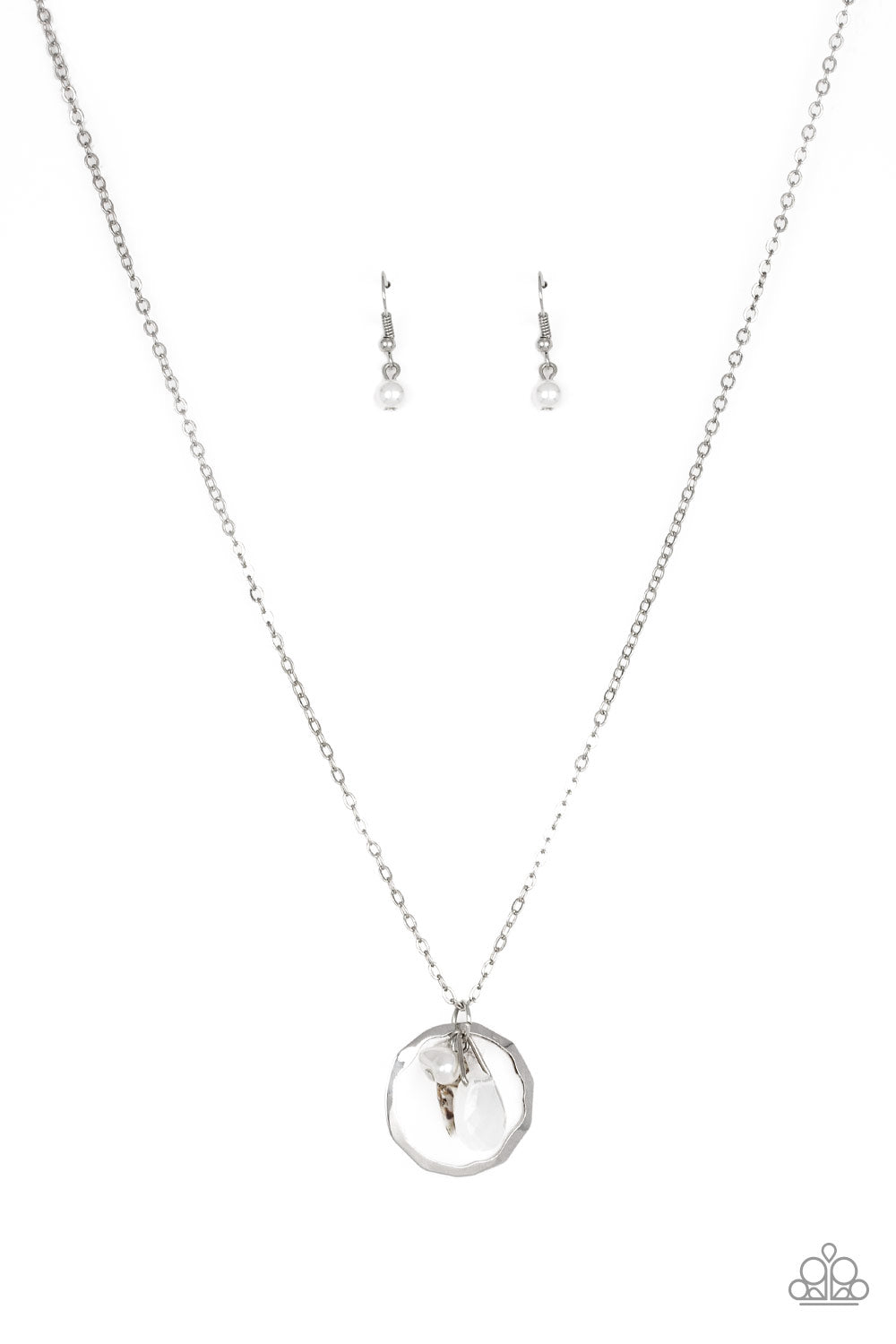 Coastal Couture - Silver, Shell, Bead, Teardrop & Pearl Paparazzi Pendant Necklace & matching earrings