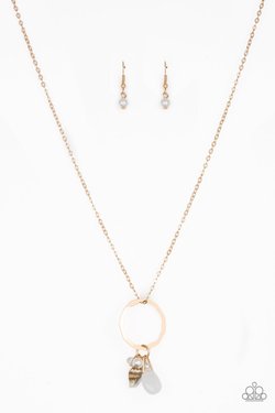 Coastal Couture - Gold Hammered Hoop, Dainty Shell, & Beaded Pendant Paparazzi Necklace & matching earrings