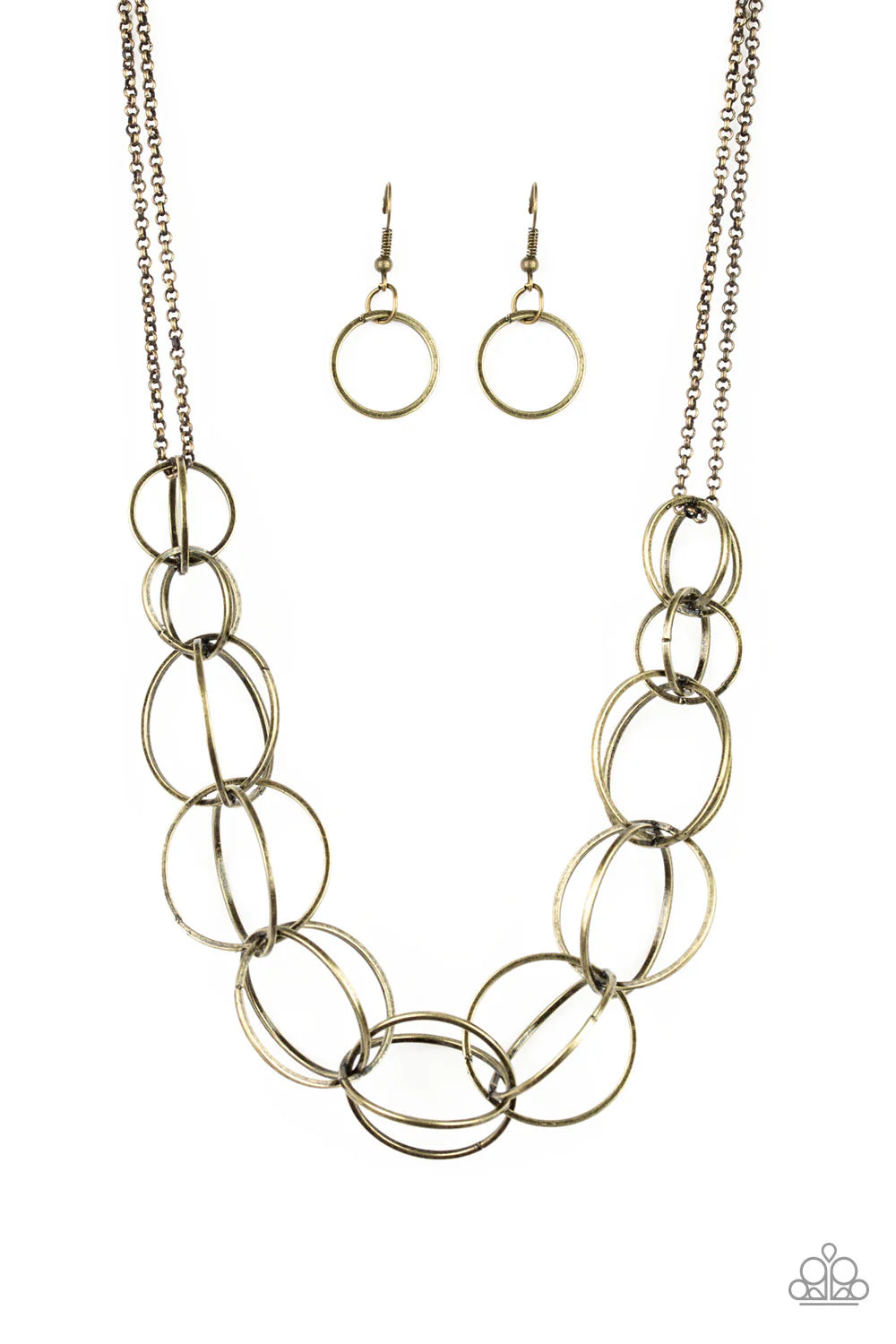 Space Walk - Brass Antiqued Linked Ring Necklace & matching earrings