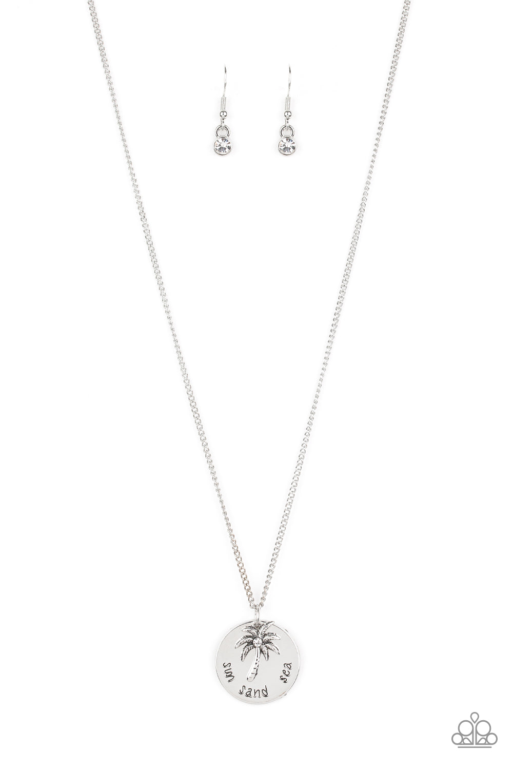 Breezy Palm Trees - White Rhinestone/Palm Tree Paparazzi Necklace & matching earrings