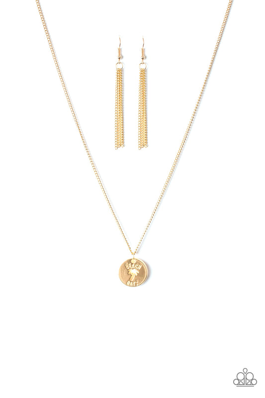 Palm Tree Paradise - Gold Palm Tree Cutout & Stamped "Beach Days' Pendant Paparazzi Necklace & matching earrings