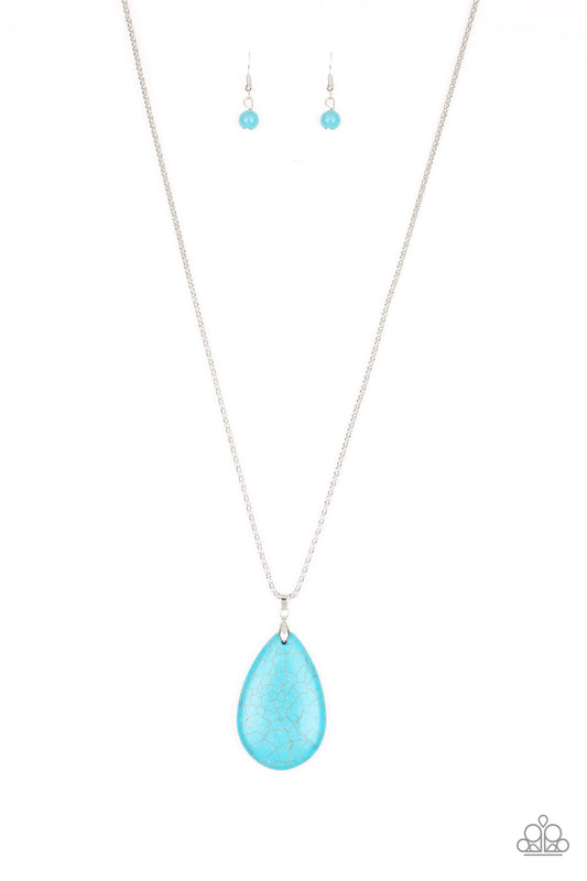 Sedona Sandstone - Blue/Turquoise Stone Teardrop Pendant Necklace & matching earrings