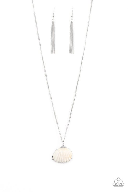 Show and SHELL - Silver Chain/White Seashell Pendant Paparazzi Necklace & matching earrings