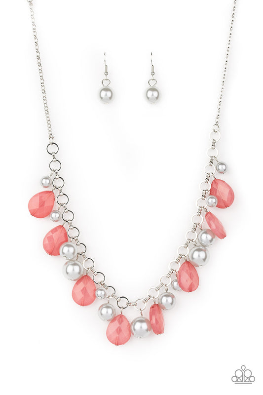 Pacific Posh - Multi Pink Bead & Silver Pearl Paparazzi Necklace & matching earrings