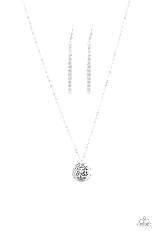 Let Your Light So Shine - Silver "Let Your Light So Shine" Pendant Paparazzi Necklace & matching earrings