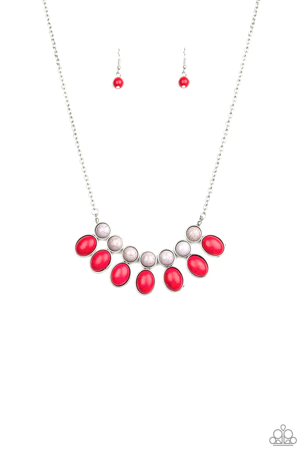 Environmental Impact - Red & Gray Stone Bead Earthy Fringe Necklace & matching earrings