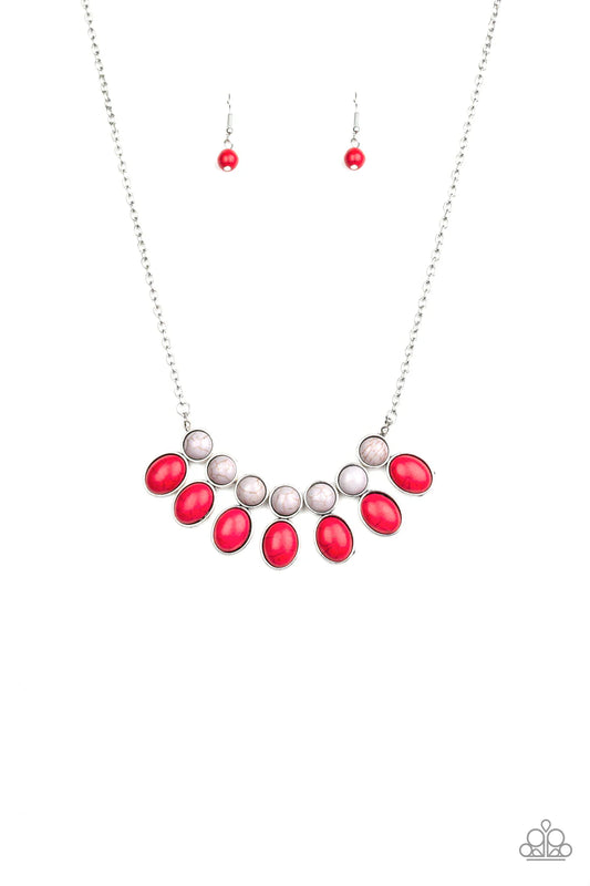 Environmental Impact - Red & Gray Stone Bead Earthy Fringe Necklace & matching earrings