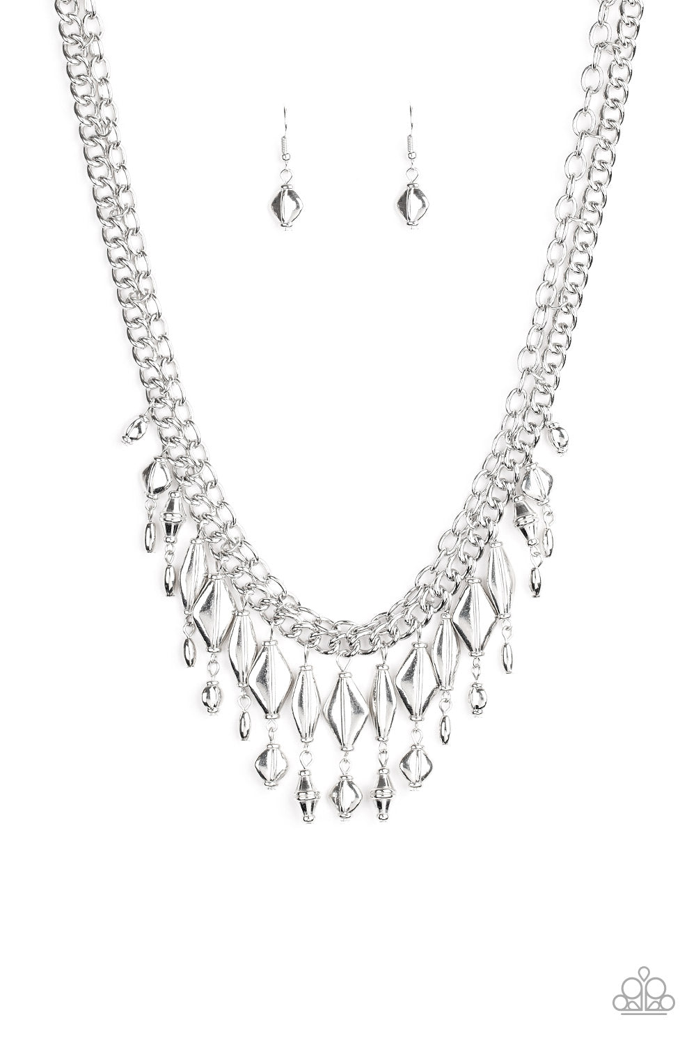 Trinket Trade - Silver Beaded Tassel Paparazzi Necklace & matching earrings