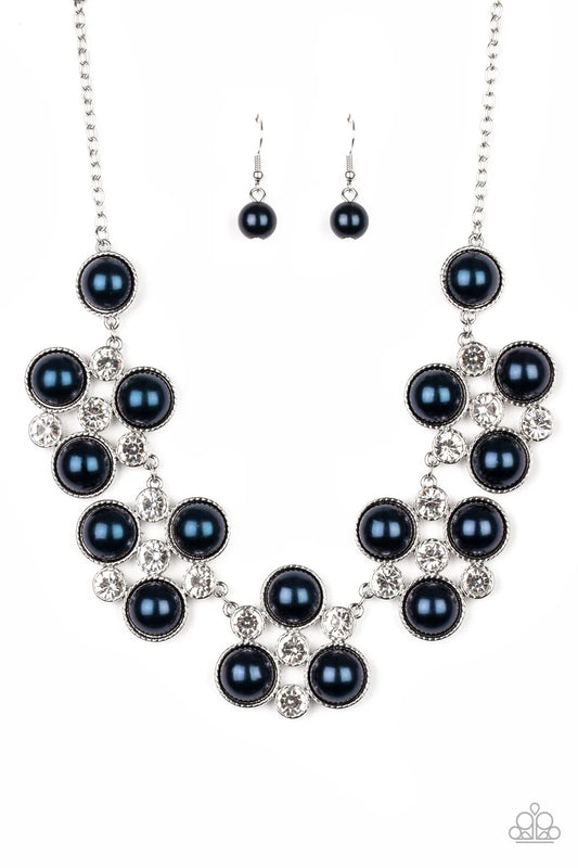 Night at the Symphony - Blue Oversized Pearls & White Rhinestone Cluster Necklace & matching earrings