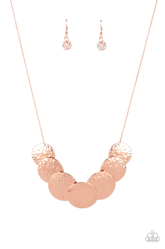 Radial Waves - Copper Hammered Discs/Snake Chain Paparazzi Necklace & matching earrings