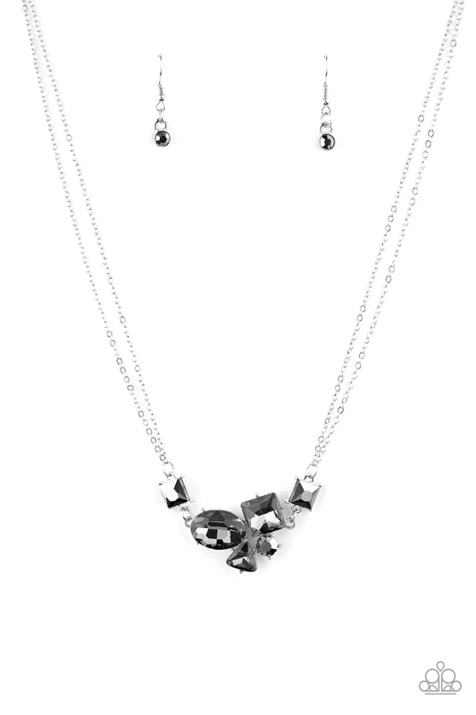 Constellation Collection - Silver/Hematite Triangular, Round, & Square Rhinestone Pendant Necklace & matching earrings
