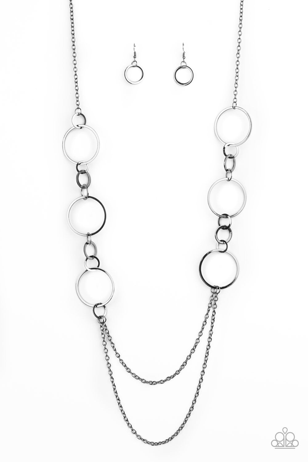 Basic Babe - Gunmetal Flat Rings/Double Layer Gunmetal Chain Paparazzi Necklace & matching earrings