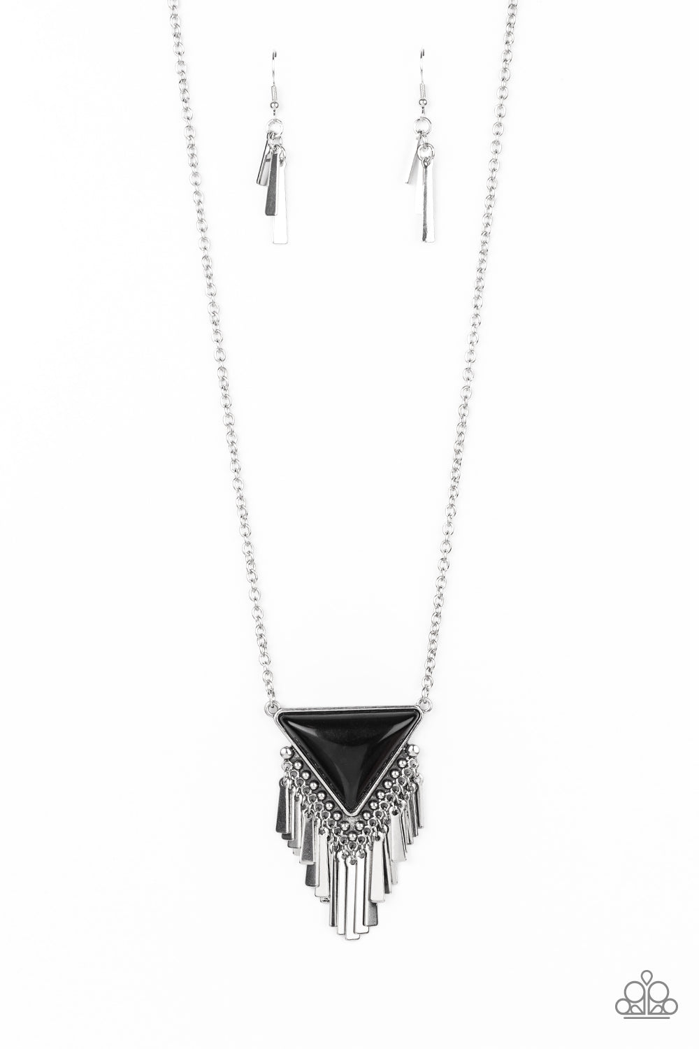 Badlands Bonanza - Black Triangular Beaded Paparazzi Pendant Necklace & matching earrings