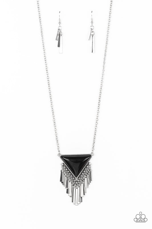 Badlands Bonanza - Black Triangular Beaded Paparazzi Pendant Necklace & matching earrings