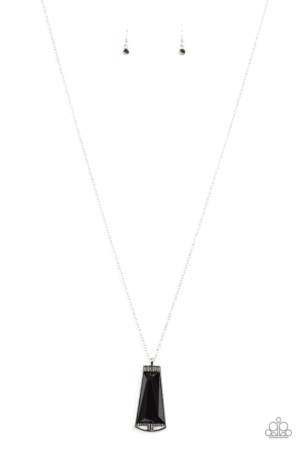 Empire State Elegance - Black Faceted Gem/Dainty Hematite Rhinestone Pendant Necklace & matching earrings