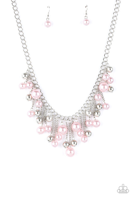 City Celebrity - Pink Pearls/Silver Bead Flirtatious Fringe Necklace & matching earrings