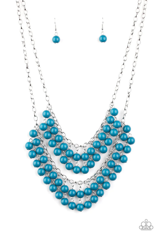 Bubbly Boardwalk - Blue Cascading Beaded Double Layer Necklace & matching earrings