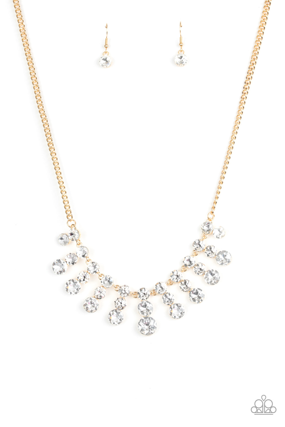 Celebrity Couture - Gold Frames/White Rhinestone Paparazzi Necklace & matching earrings