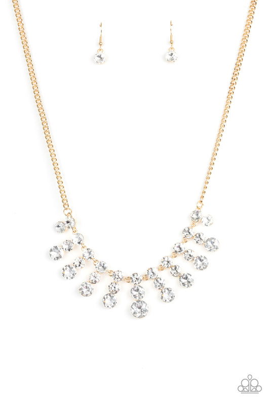 Celebrity Couture - Gold Frames/White Rhinestone Paparazzi Necklace & matching earrings