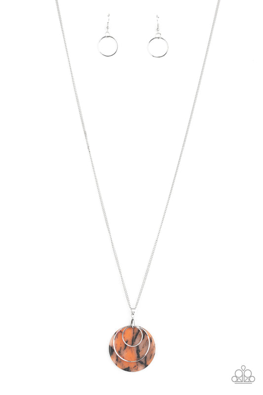 Sahara Equinox - Orange Faux Stone Finish /Silver Ring Stacked Paparazzi Pendant Necklace & matching earrings