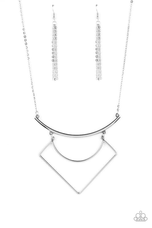 Egyptian Edge - Silver Abstract Geometrical Plate Necklace & matching earrings