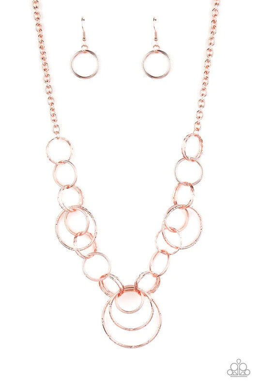 Ringing Relic - Rose Gold Linked Rings Necklace & matching earrings