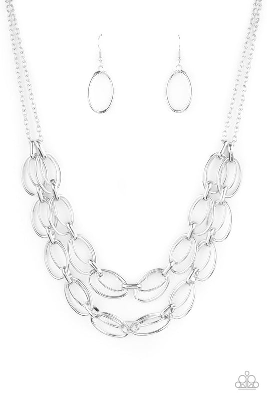 Status Quo - Silver Linked Oval Double Layer Paparazzi Necklace & matching earrings