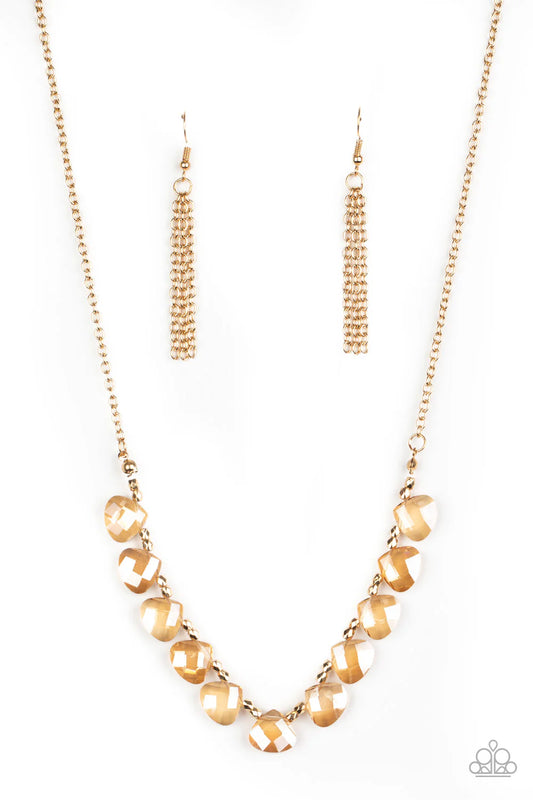 Catch a Fallen Star - Gold Teardrop Gems/Faceted Gold Bead Refined Look Necklace & matching earrrings